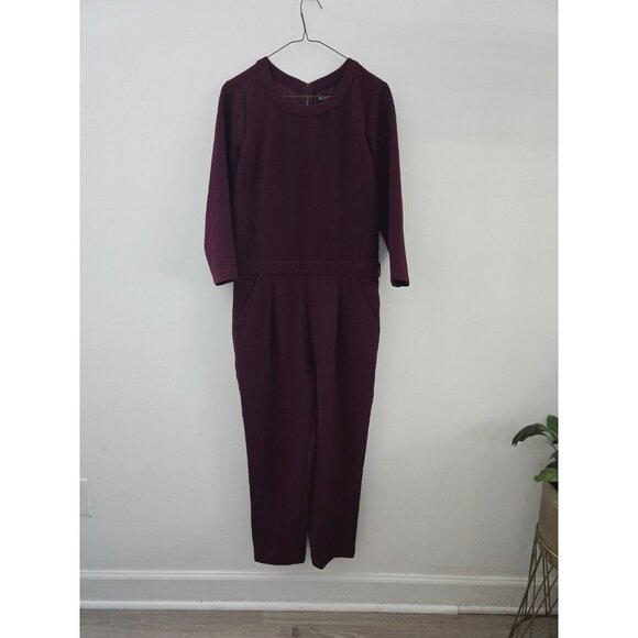 Madewell Pants - Madewell Solan Burgundy Wine Red Long Sleeve One Piece Belt Jumpsuit 2 XS